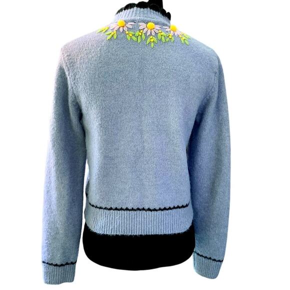 Zara Zara Blue Long Sleeve Sweater Colorful Embroidered Floral Detail Size Small - Picture 5 of 7